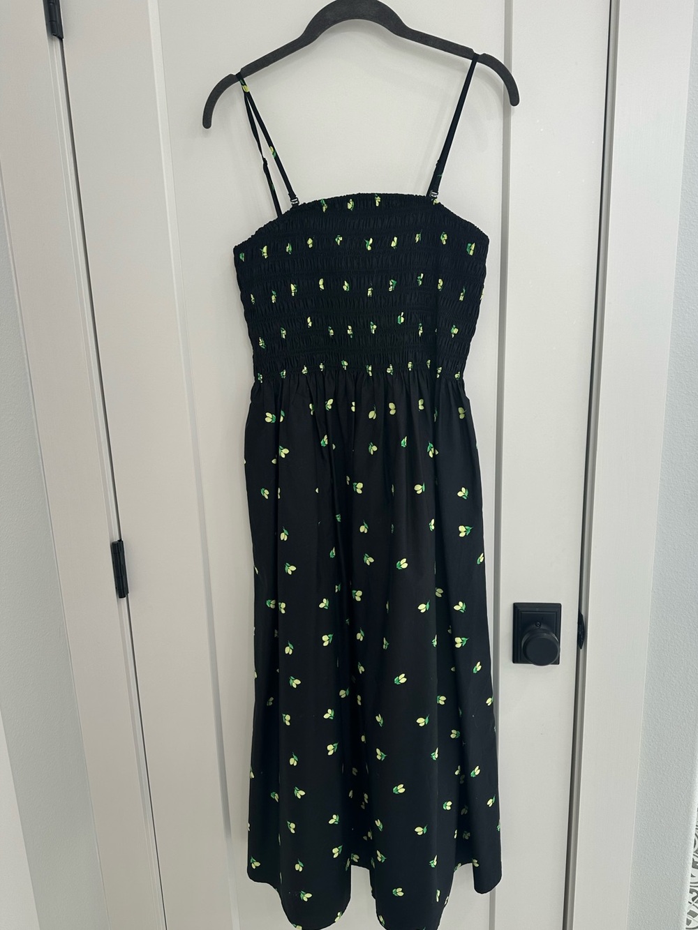 a new day Black Smocked Sundress with Neon Green Floral Accents
